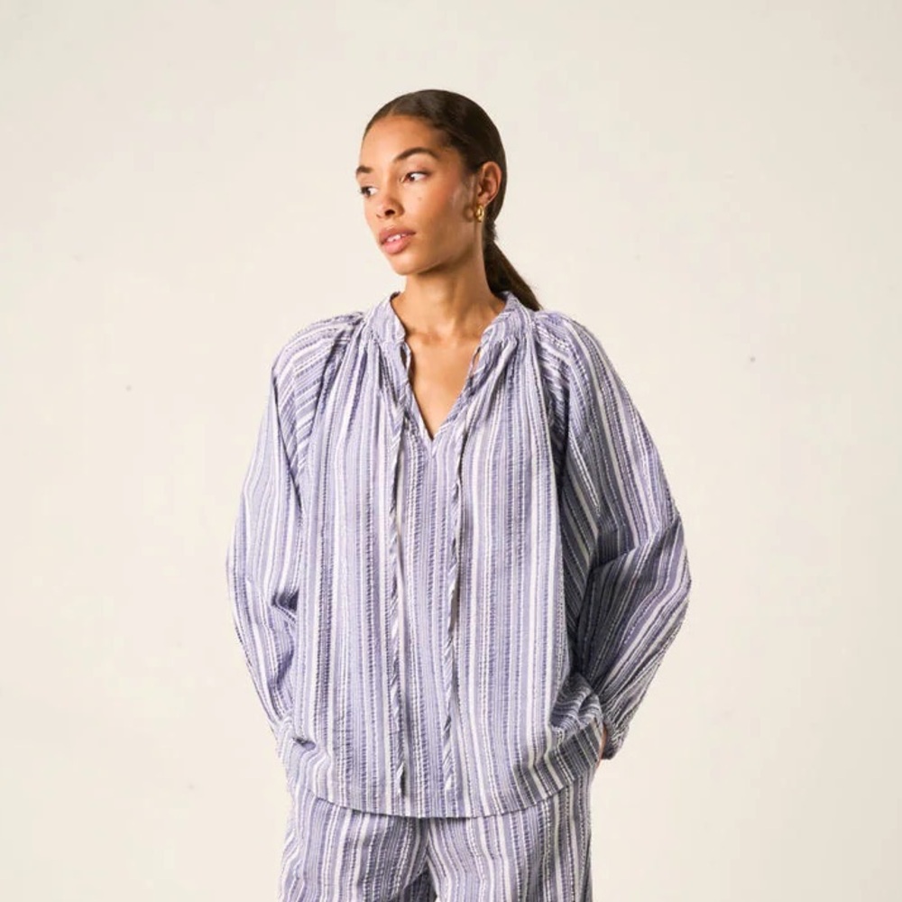 La Maregold Joyce cotton top blouse floaty stripe xs/s raglan seersucker India